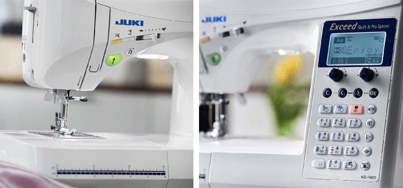 Juki HZL F600 control buttons and display collage