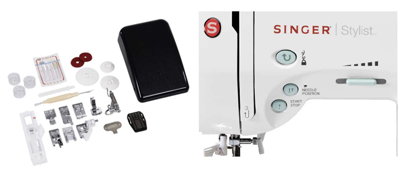 Singer sewing machine accessory kit and control buttons