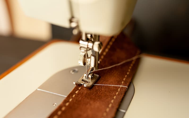 sewing leather on a sewing machine