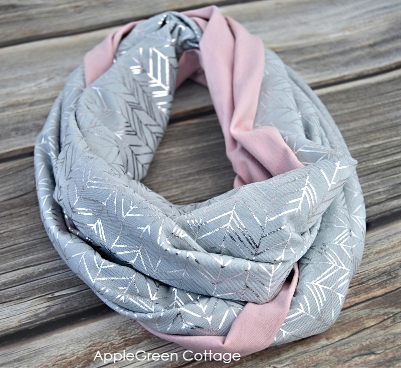 grey and pink color infinity scarf