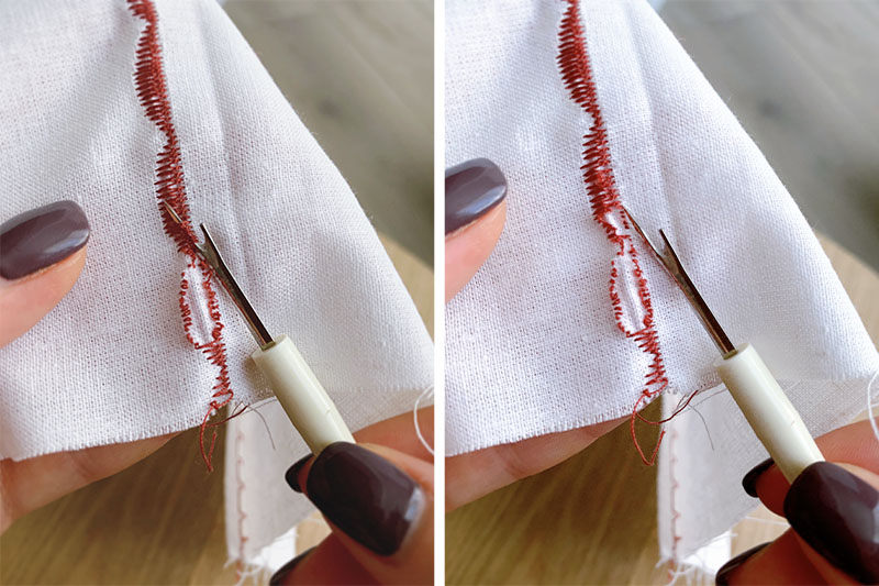 removing embroidery with a seam ripper