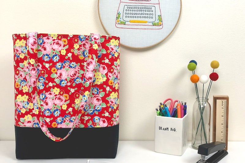 floral pattern tote bag on a table