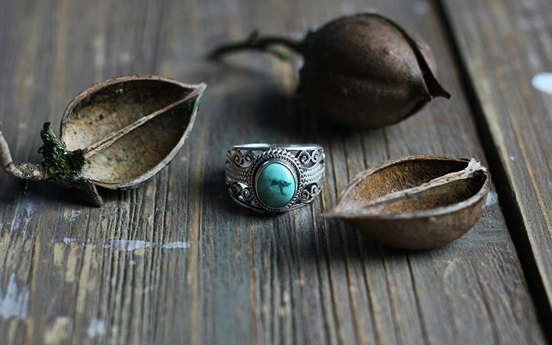 silver ring with turquoise semi precious stone